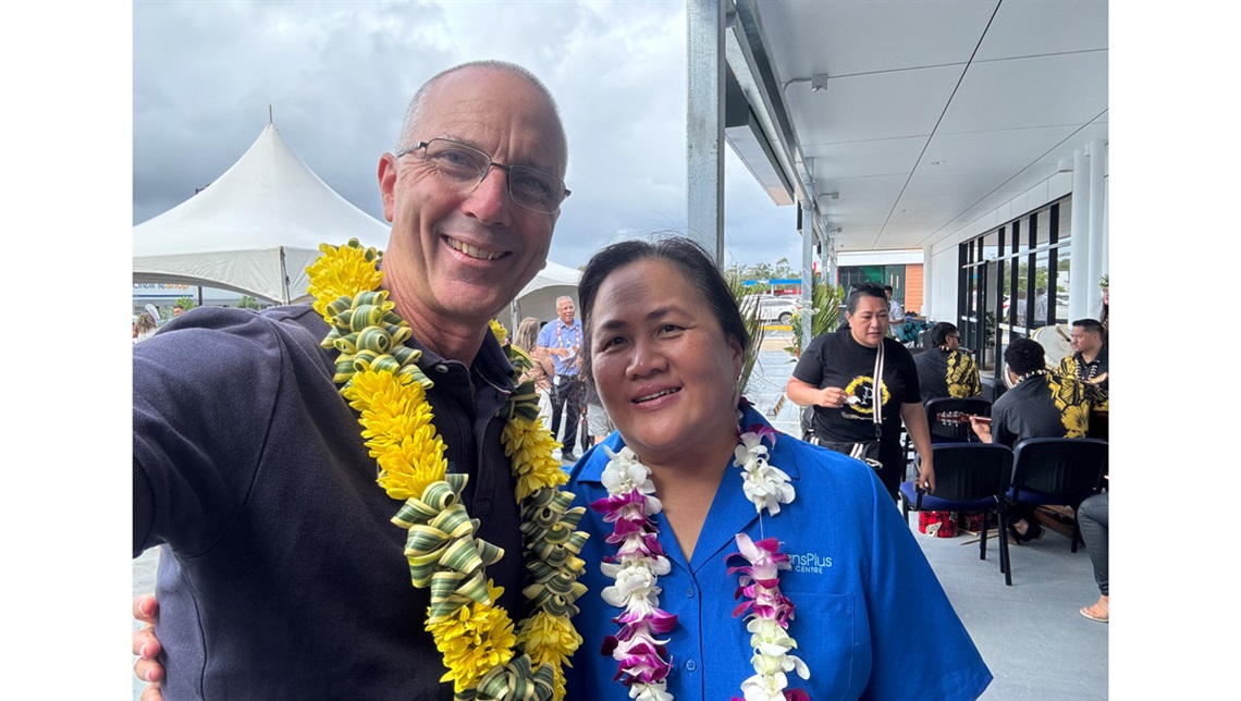 Cr Paul Jackson with OceansPlus Medical Centre founder Dr Kuinileti Chang Wai.