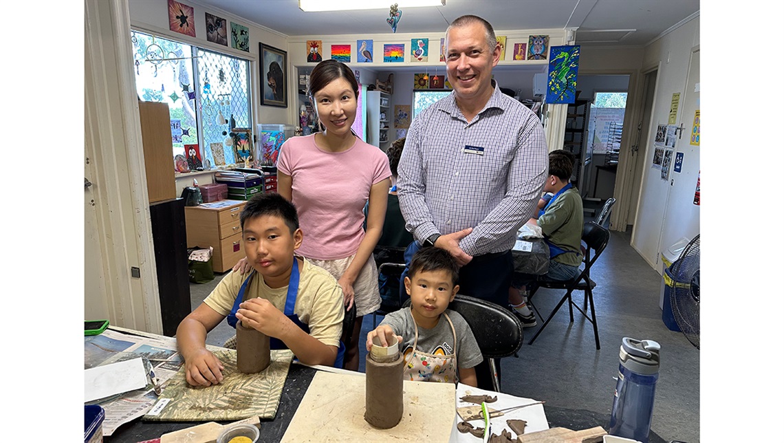 Tim Frazer with Mary Jou and her sons
