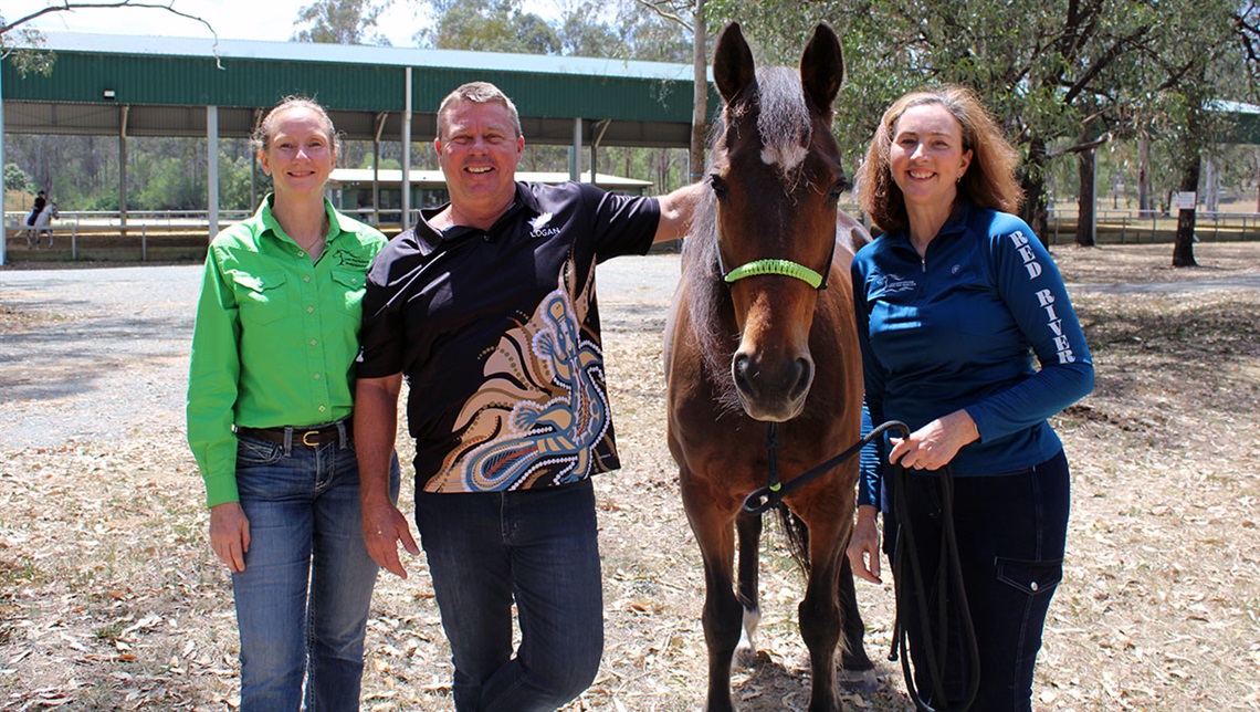 Division 9 Councillor Scott Bannan with club secretary Keryn Visser (right) and Working Equitation Coordinator Angela Stringer 