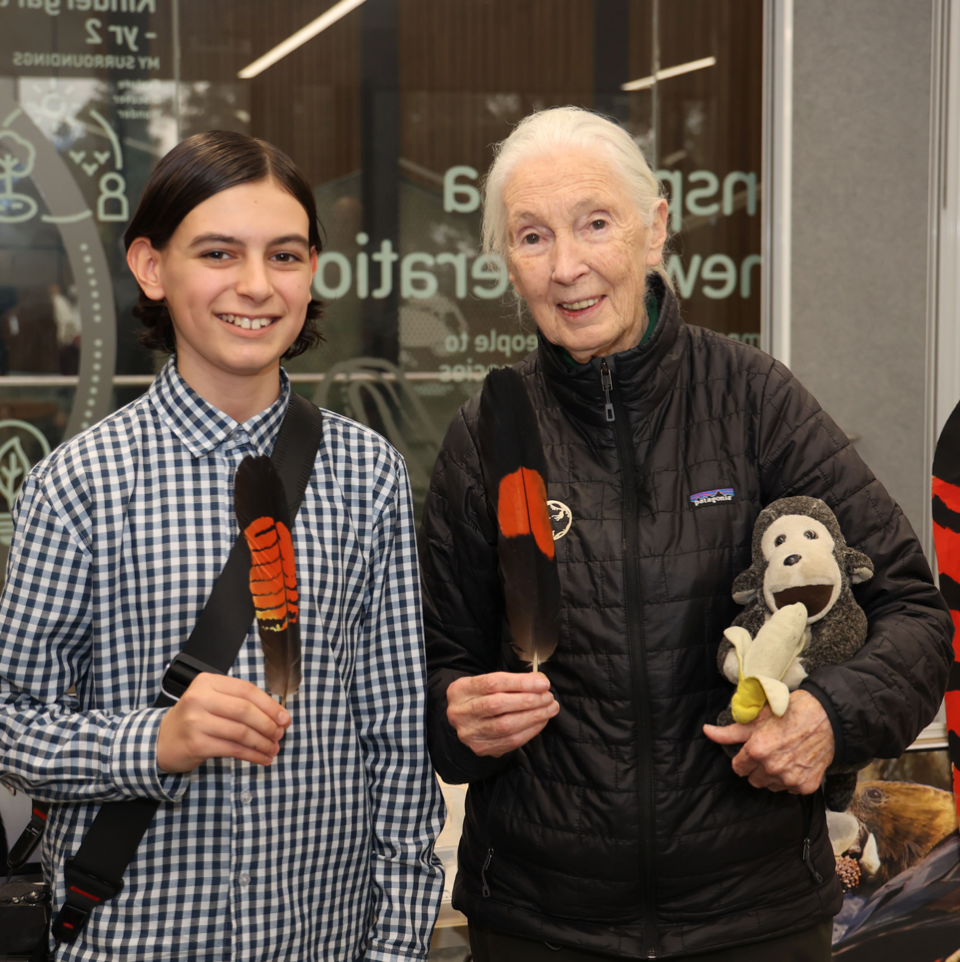 A younger Spencer Hitchen with Dr Jane Goodall - photo credit Phil Hines.png