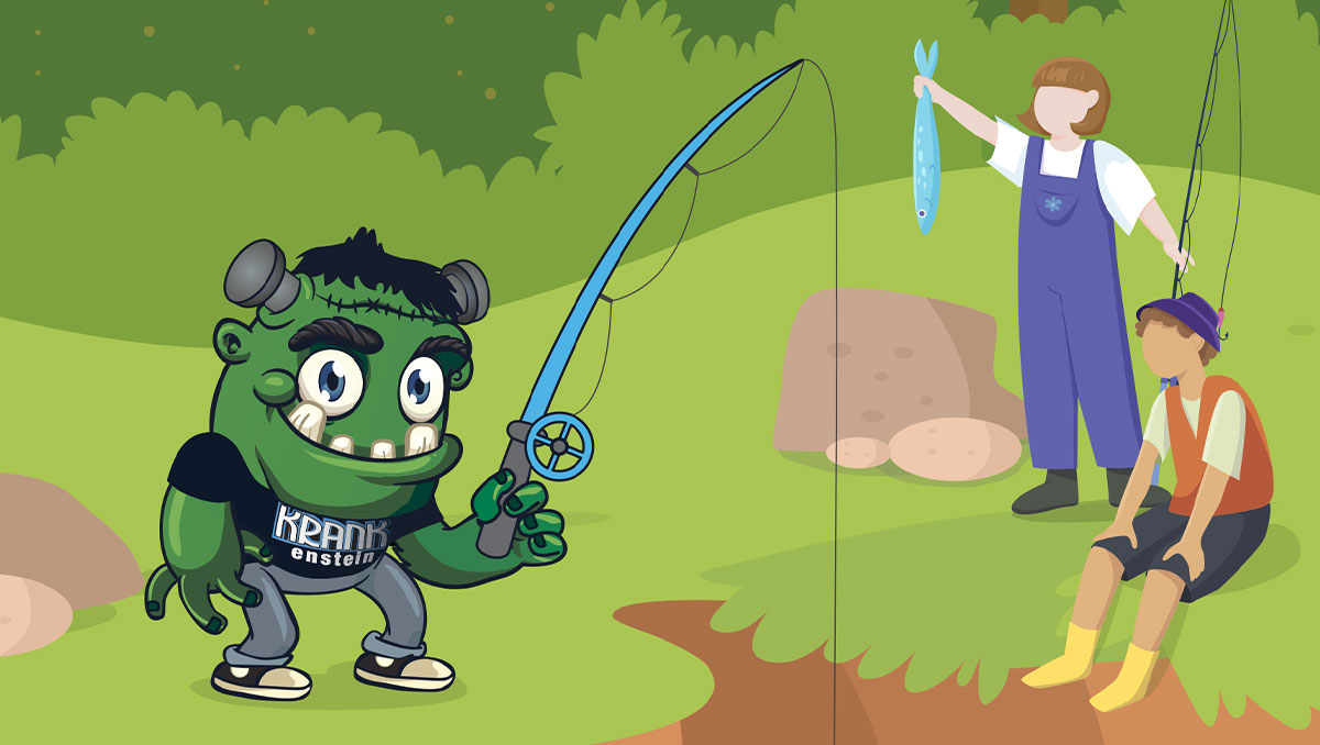 Krankenstein the green monster fishing with some children