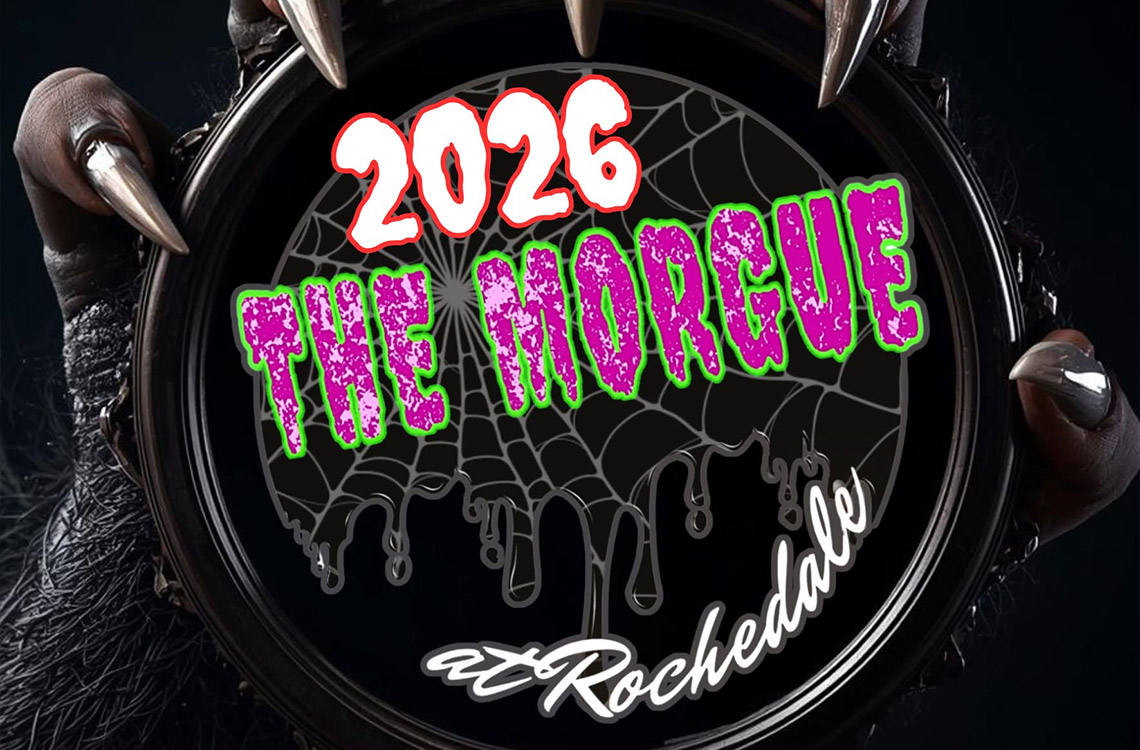 Monster hand holding a sign saying Morgue at Rochedale 2026