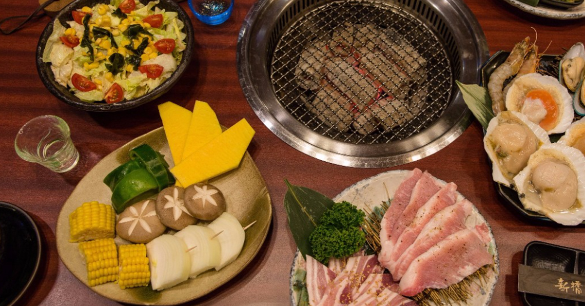 Wakame salad, chicken karaage and takoyaki to pair with premium cuts of wagyu marbled beef, pork belly