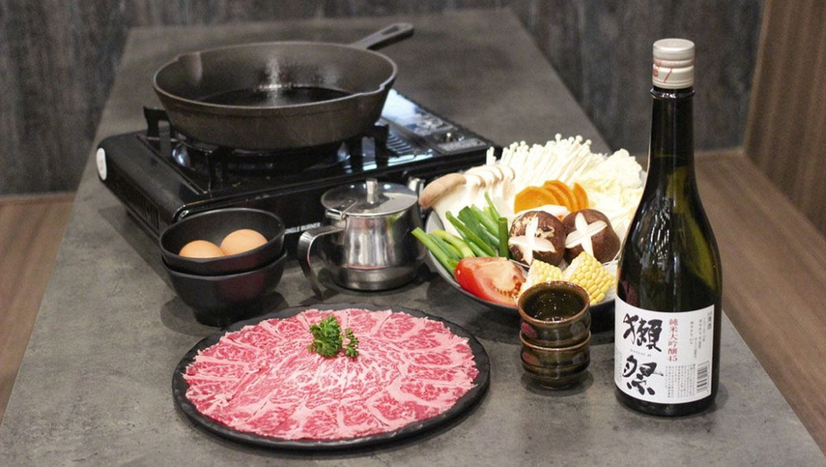 wagyu beef, a variety of vegetables and Japanese side dished