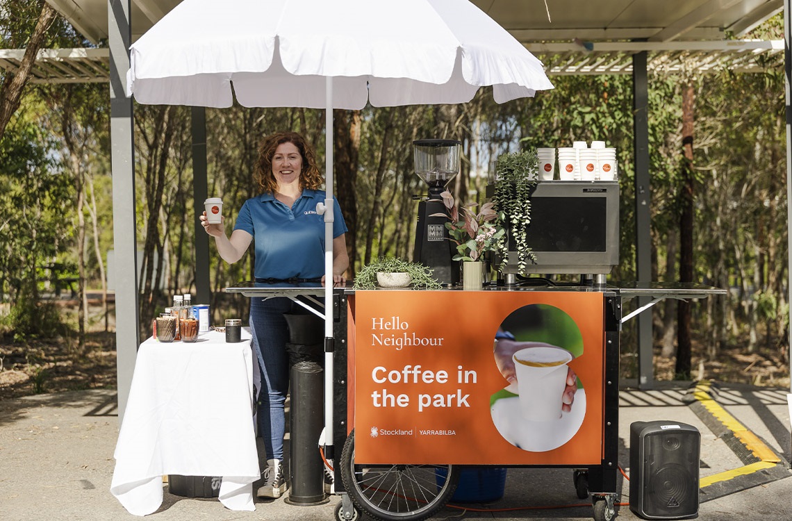 Barista with coffee cart in the park