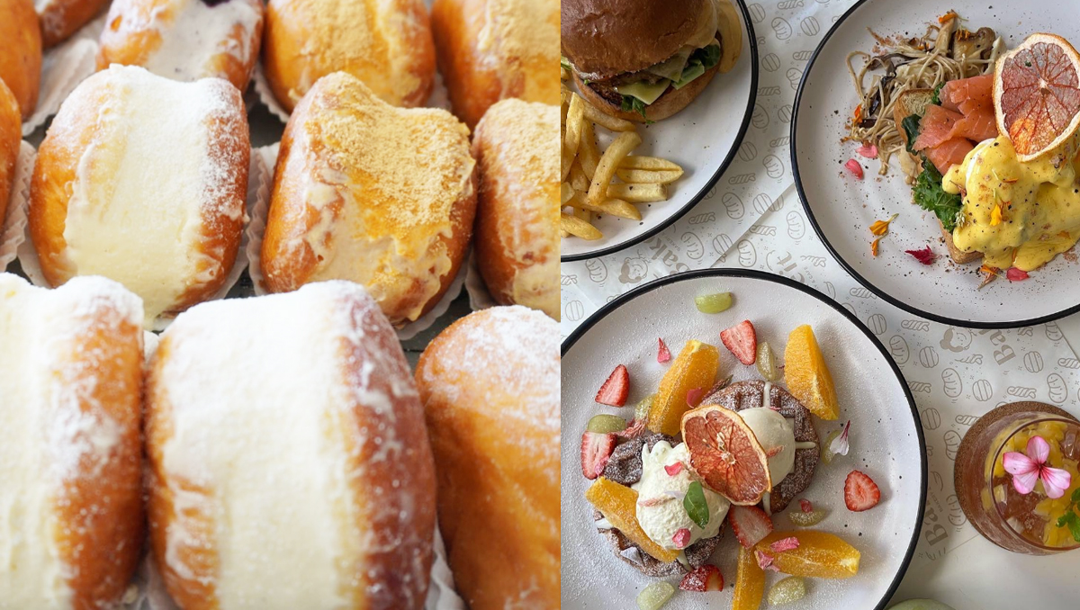 Korean buns and a variety of dishes on a table