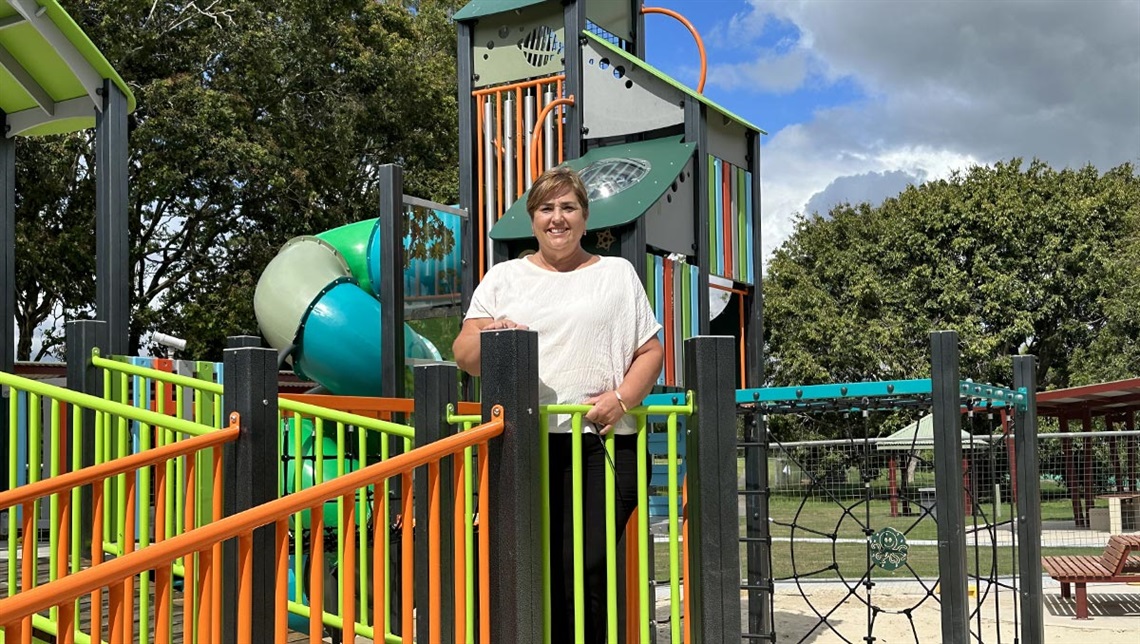 Councillor Murphy standing in the adventure playground